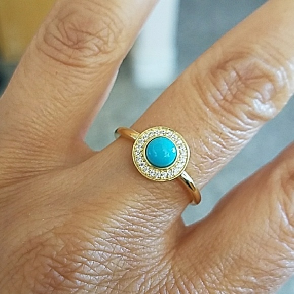 Gold plated Round Blue Cz Ring sizes 5 6 7 8 9
